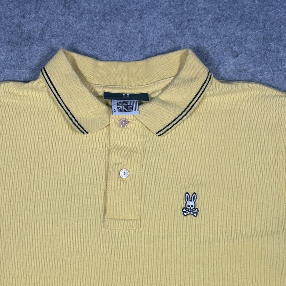 Psycho Bunny Polo Shirt Men Size 5 medium Yellow Pima Cotton Short Sleeve Preppy - Picture 5 of 16
